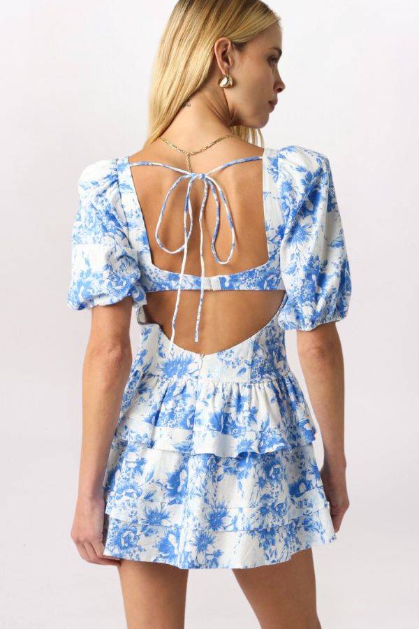 PUFF SLEEVE FLORAL LACED CORSET DRESS
