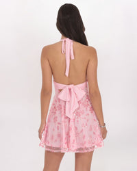 SEQUIN FLORAL HALTER DRESS