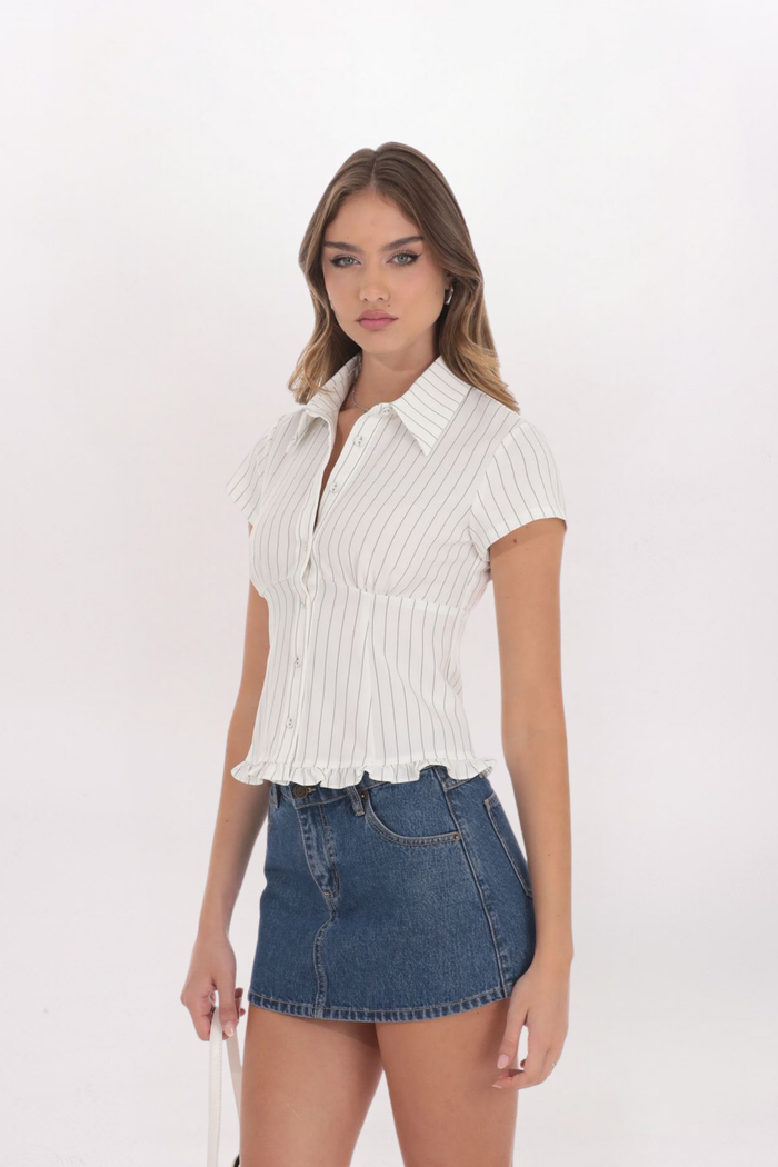 STRIPED BUTTON FRONT TOP