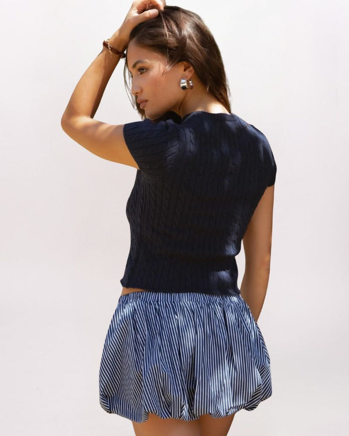 CABLE SWEATER TOP - NAVY