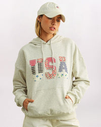 PATCHWORK USA HOODIE, MELANGE GREY