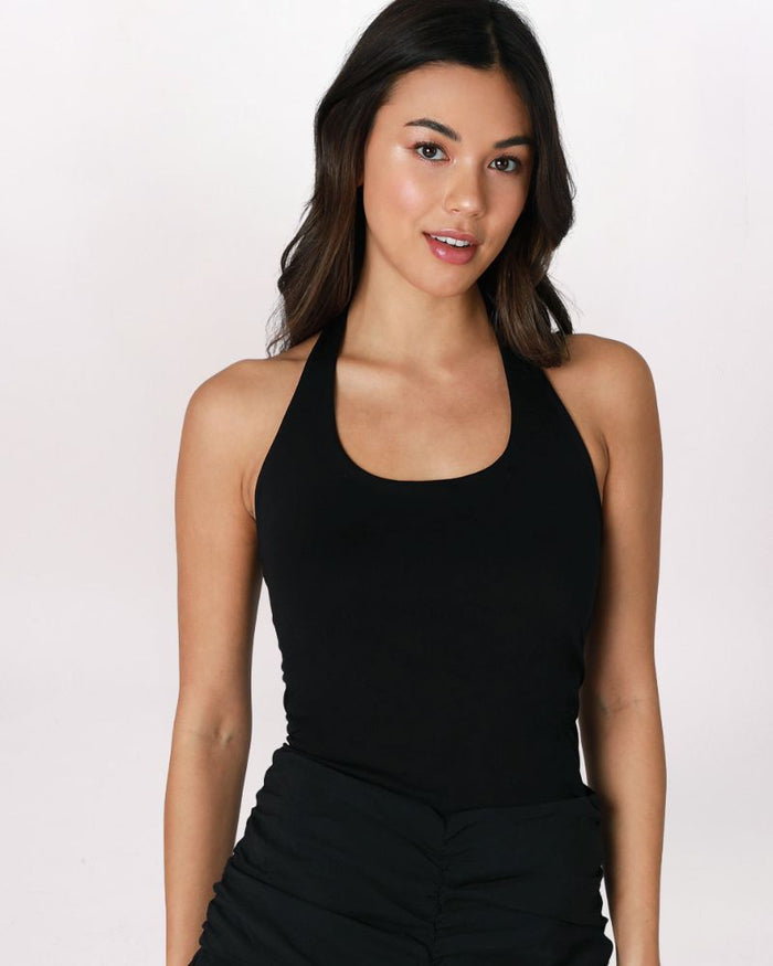 SL CLEAN LINE HALTER TOP, BLACK