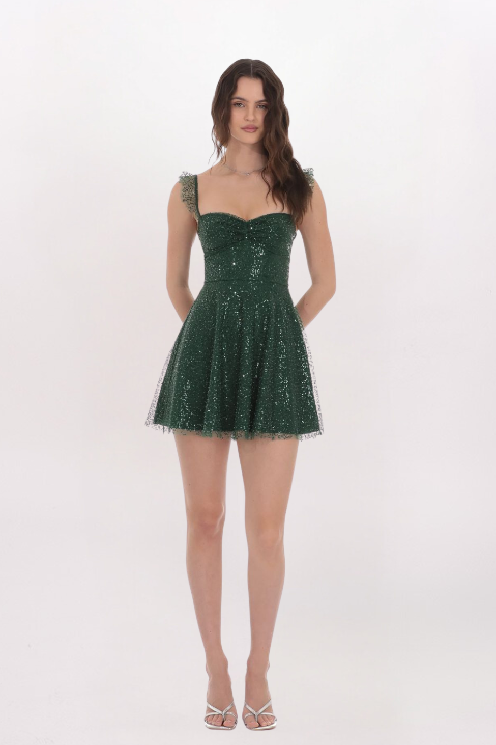 RUFFLE SEQUIN FLARE DRESS