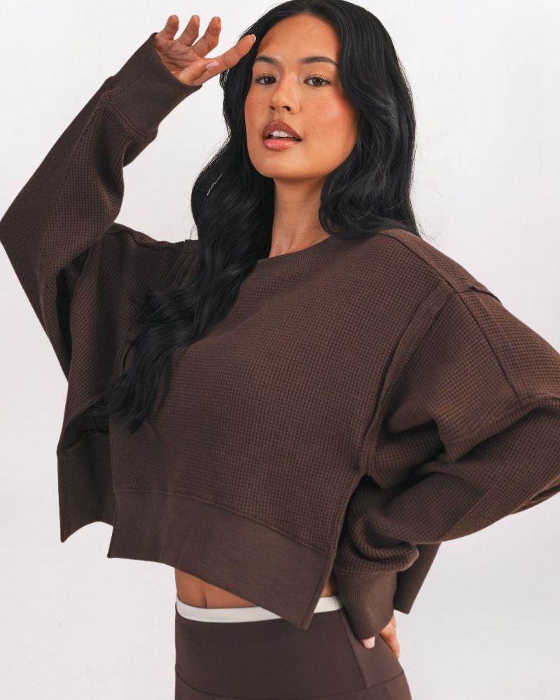 COZY WAFFLE TOP, DK CHOCO