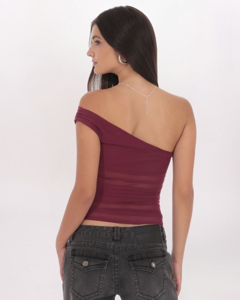 SHEER ONE SHOULDER TOP