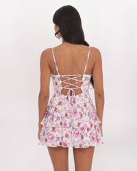 SL FLORAL RUCHED DTL CORSET MINI DRESS