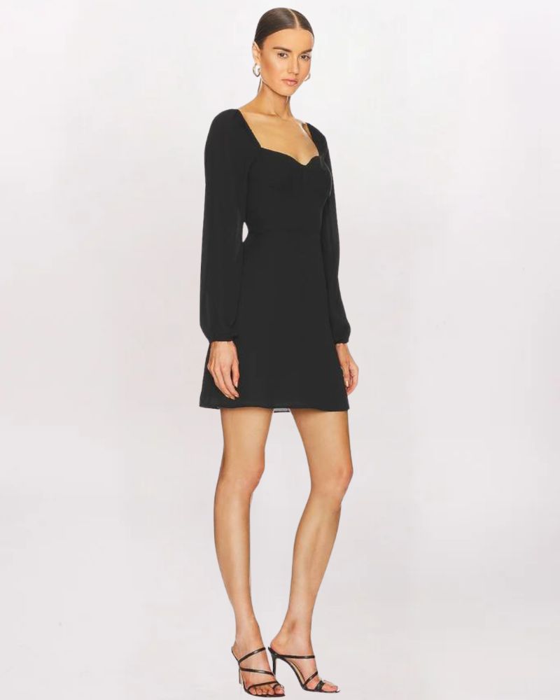 LS SWEETHEART NECK NICOLE DRESS, BLACK