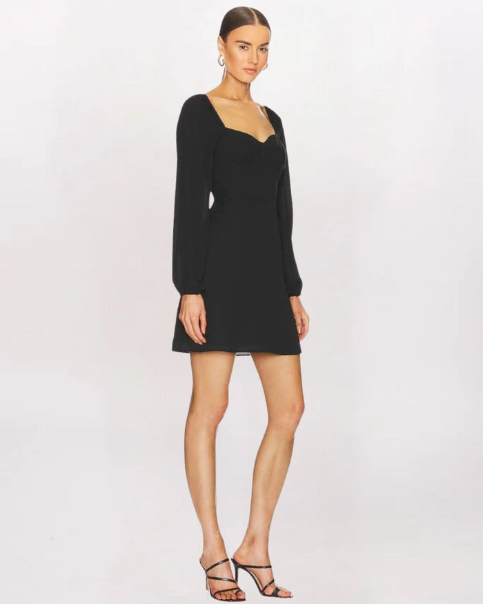 LS SWEETHEART NECK NICOLE DRESS, BLACK