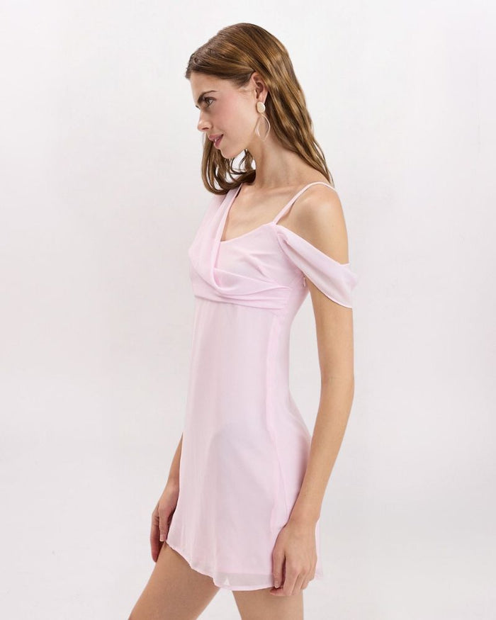 DRAPED ASYMETRICAL DETAIL DRESS, PINK