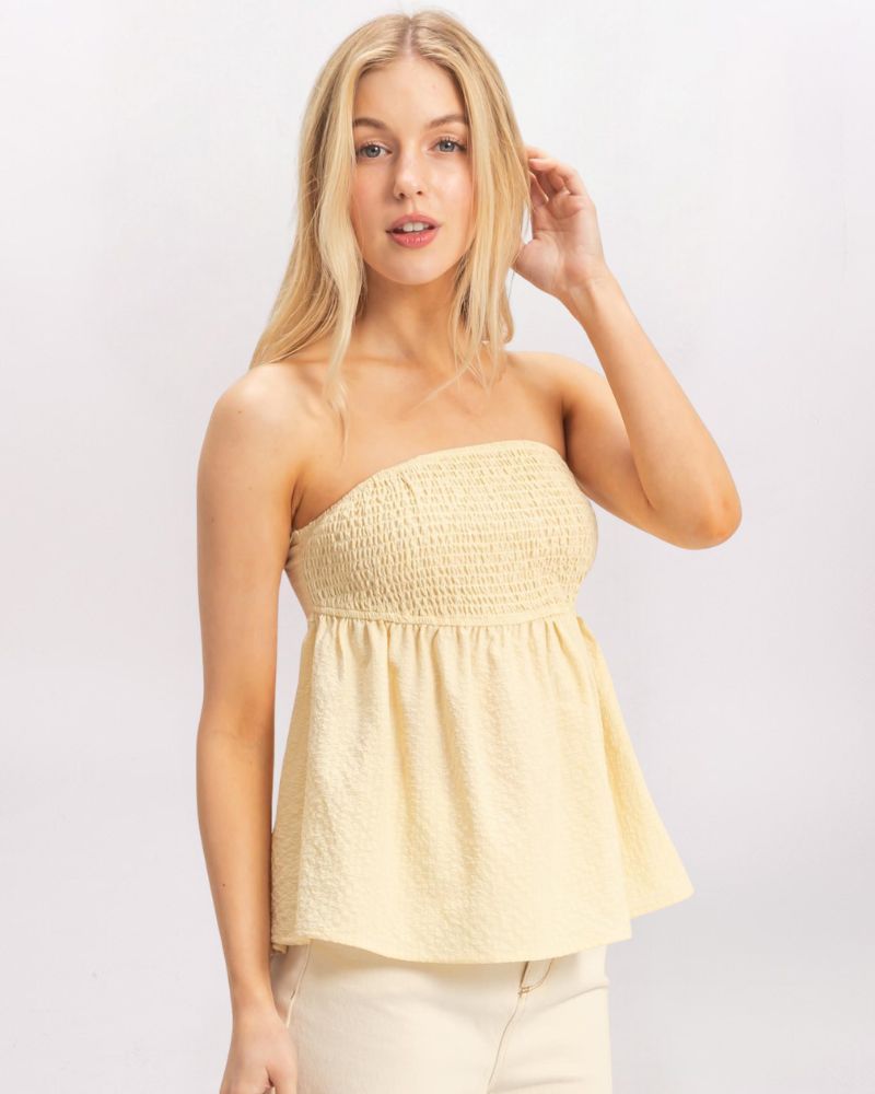 TIE BACK BABYDOLL TOP, LT YELLOW