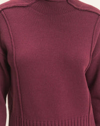 EXPOSED SEAMS MOCK NECK SWEATER, DK CHERRY