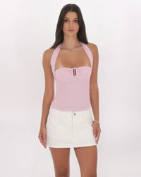 PINSTRIPE HALTER TOP, PINK