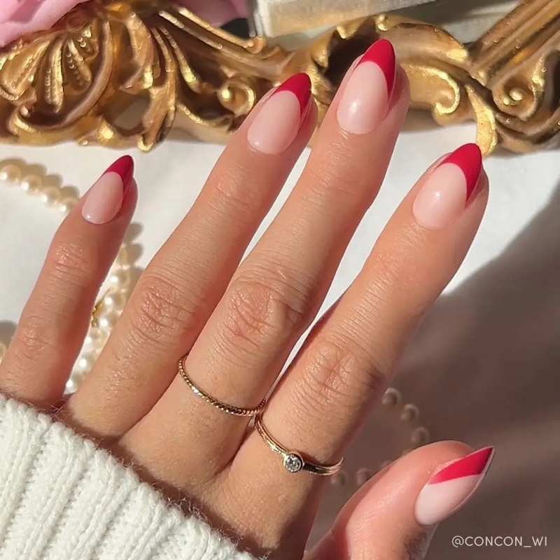 ROSE RED FRENCH TIP PRESS-ON NAILS