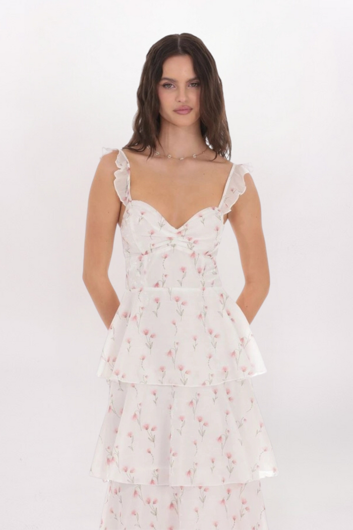 FLORAL RUFFLE MAXI DRESS