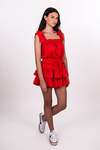 RUFFLE SKIRTED TIE STRAP DRESS