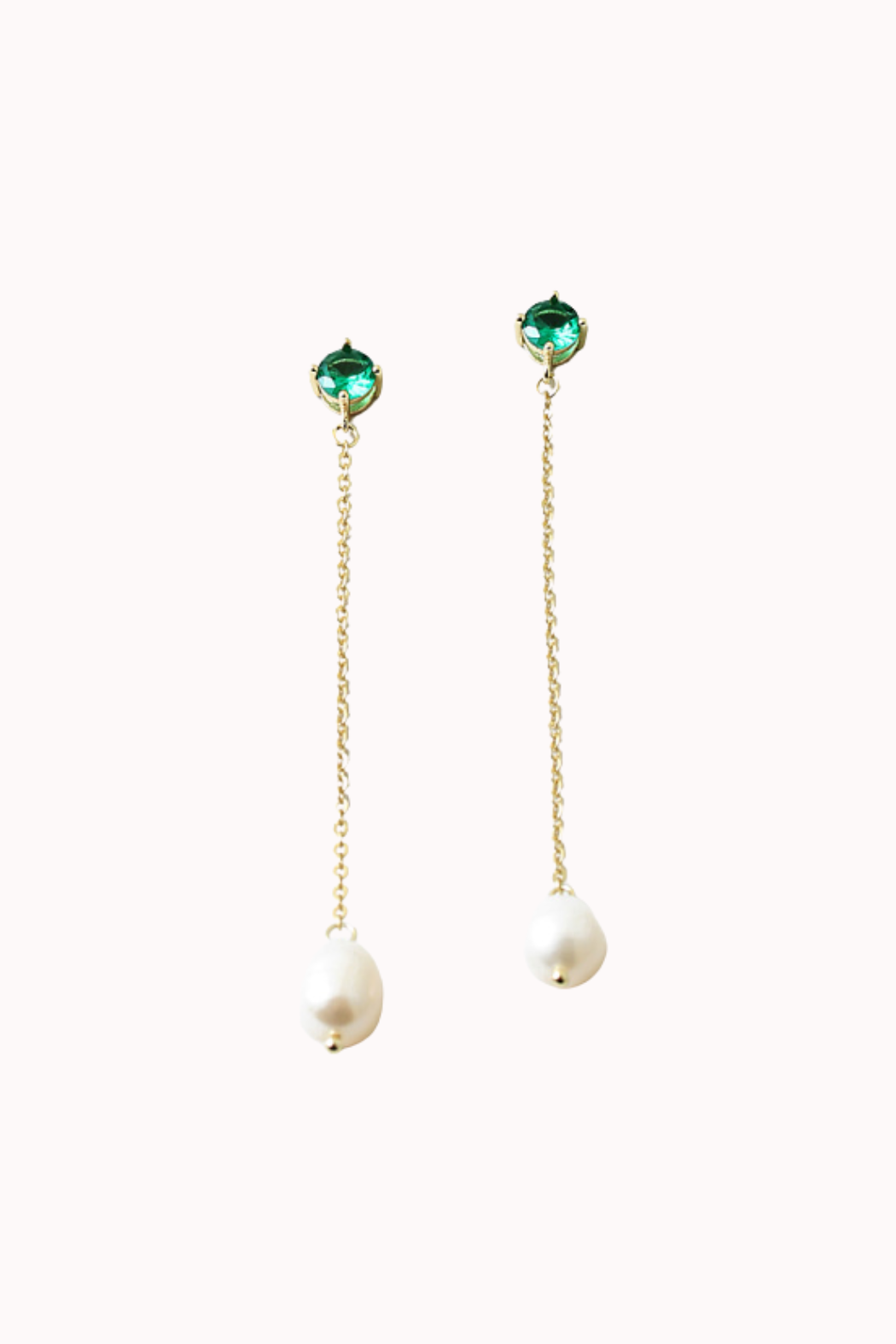 EMERALD & PEARL CHAIN DROP EARRING