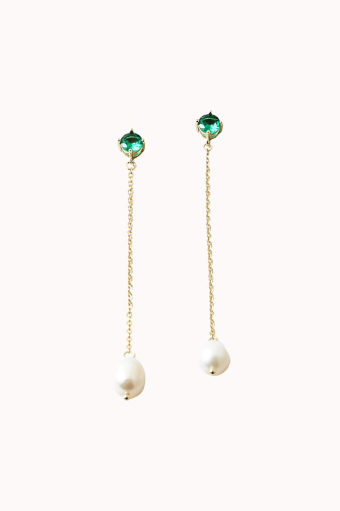 EMERALD & PEARL CHAIN DROP EARRING