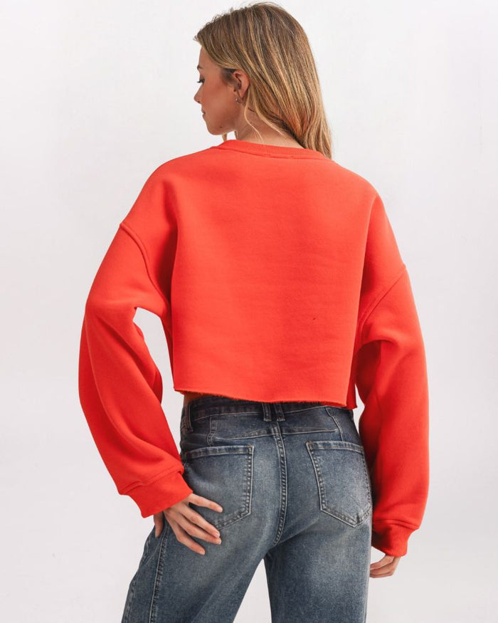 LS CHENILLE AMORE CROP SWTSHRT, RED