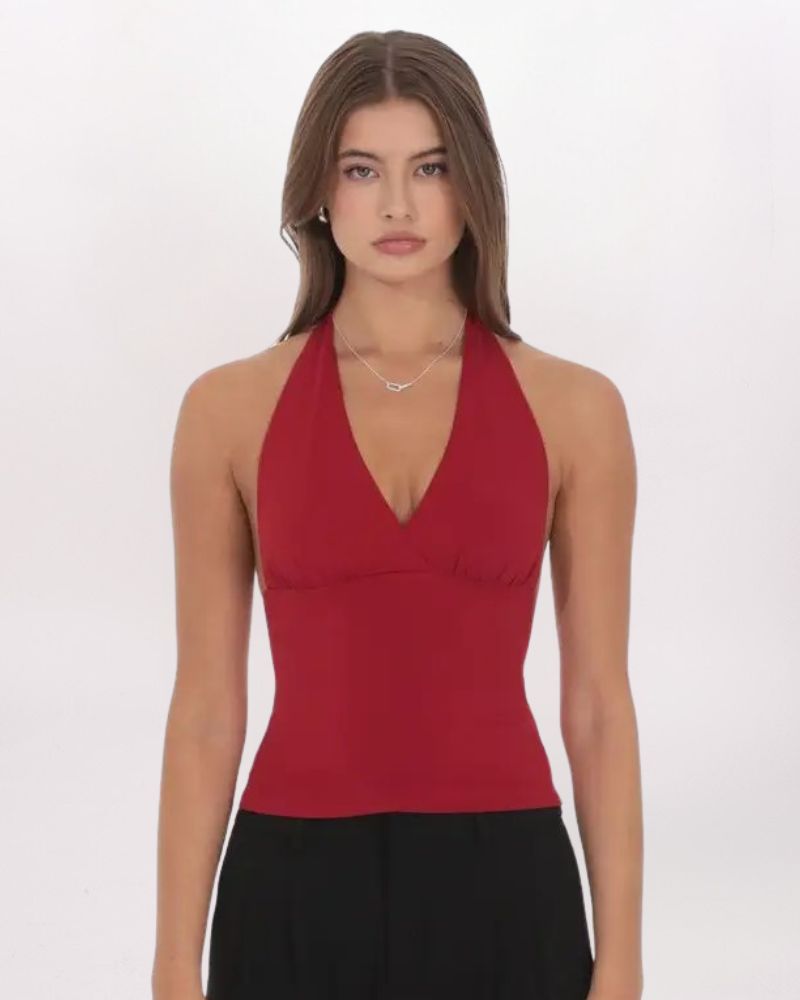 V-NECK HALTER TOP