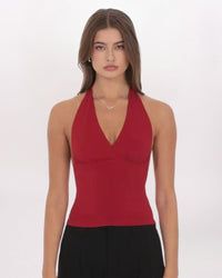 V-NECK HALTER TOP