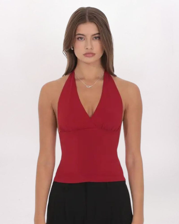 V-NECK HALTER TOP