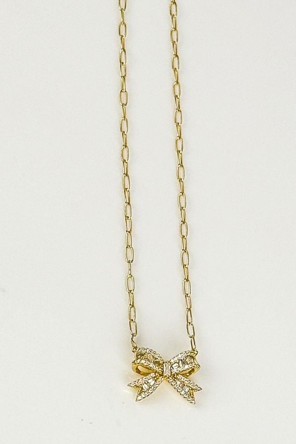 CZ BOW NECKLACE - S925 & 14K GD
