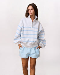 STRIPED QUARTER SNAP SWEATSHIRT, WHITE/SKY