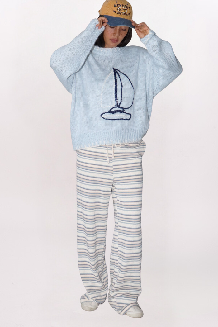 YARN EMBROIDERED SAILBOAT SWEATER