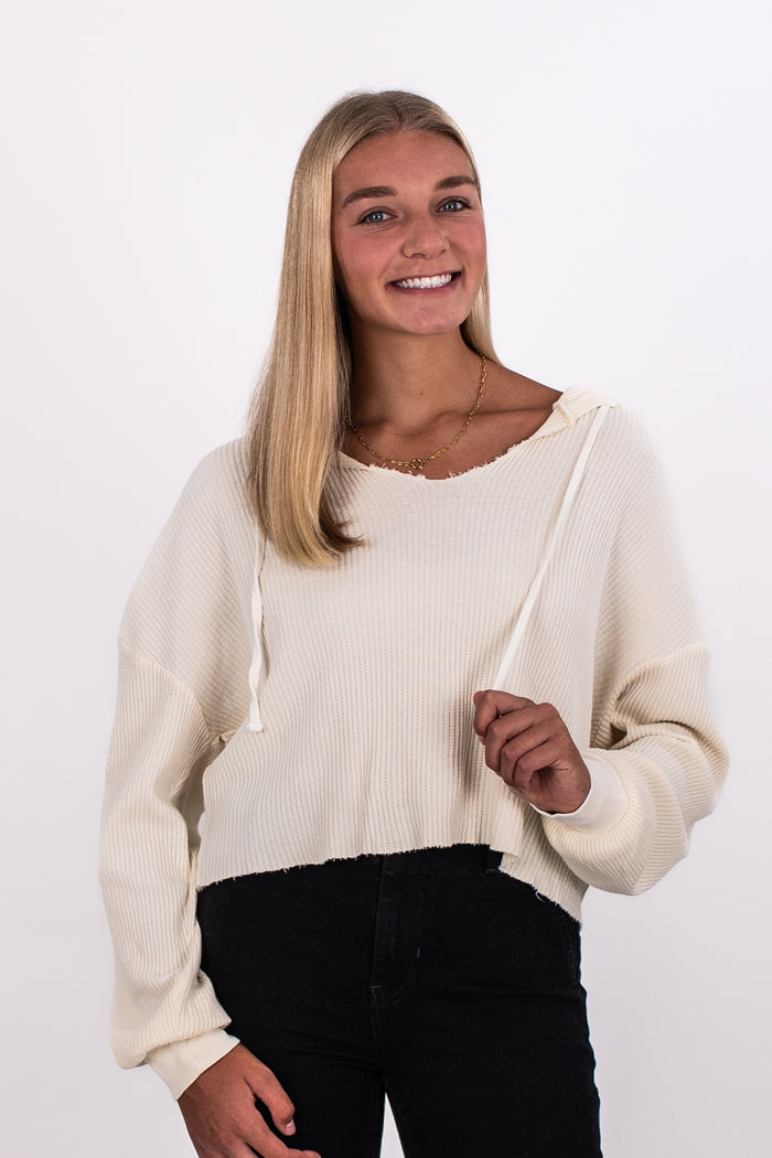 WAFFLE V-NECK HOOD TEE