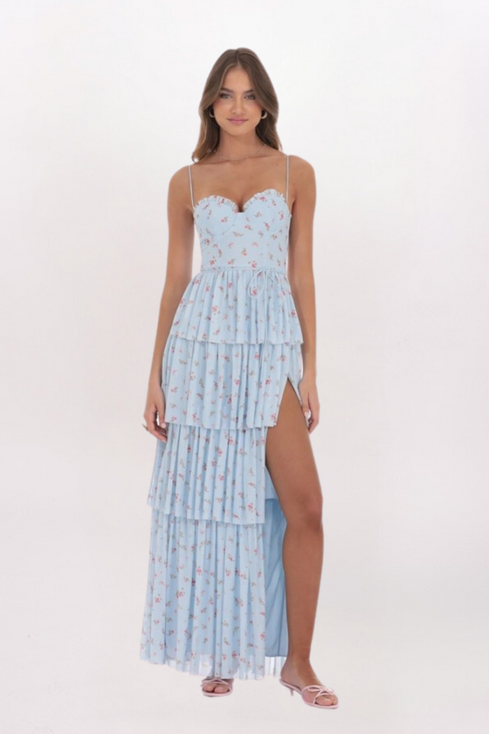 FLORAL MESH MAXI DRESS