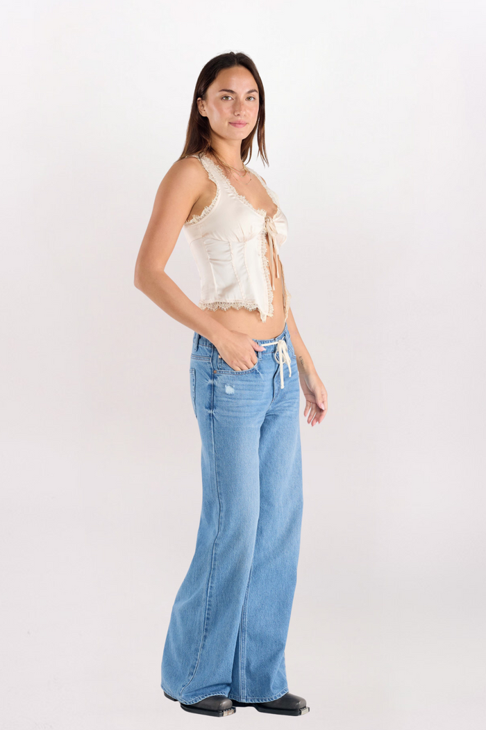 DRAWSTRING WIDE BAGGY DENIM