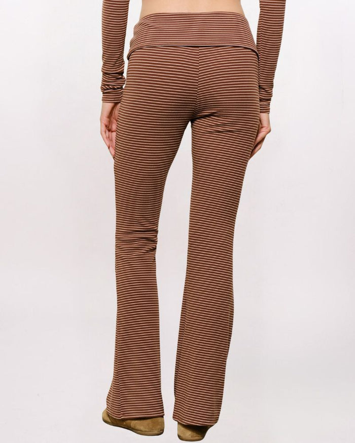 FOLDOVER WAIST STRIPE PANT, BRWN MULTI