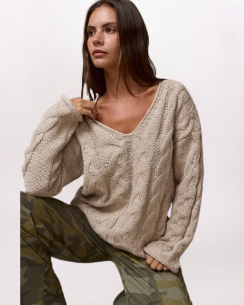 OFF THE SHOULDER CABLE SWEATER