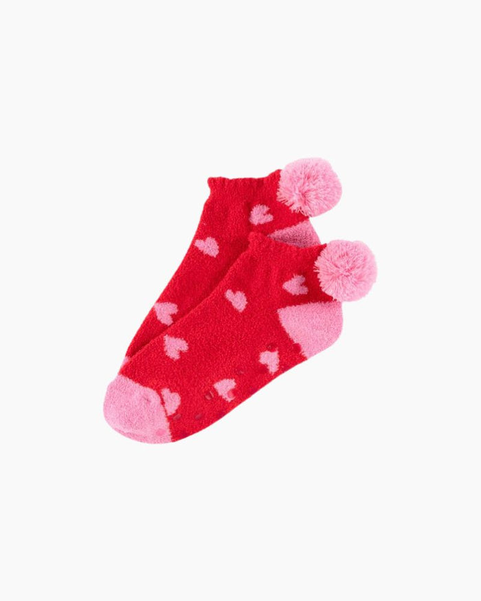 HEARTS POM SOCK - RED/PINK