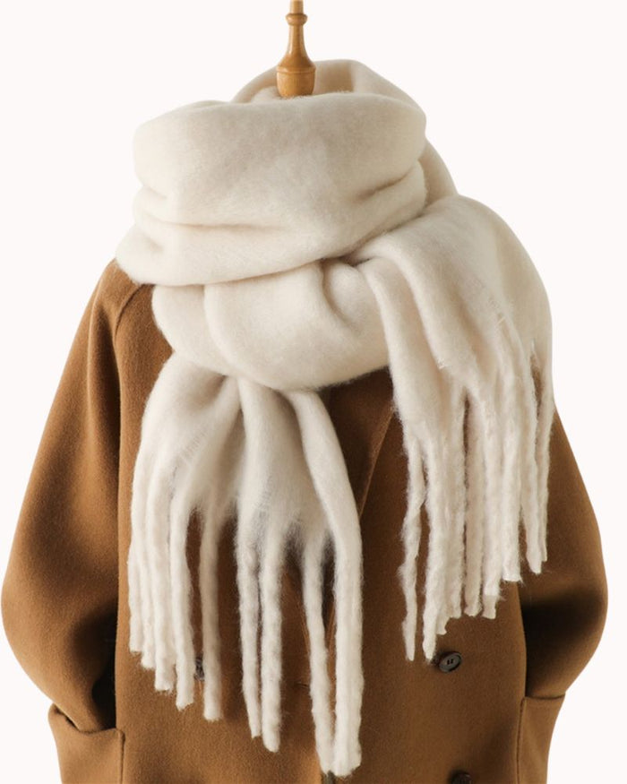 94X15" FAUX MOHAIR SCARF - BEIGE