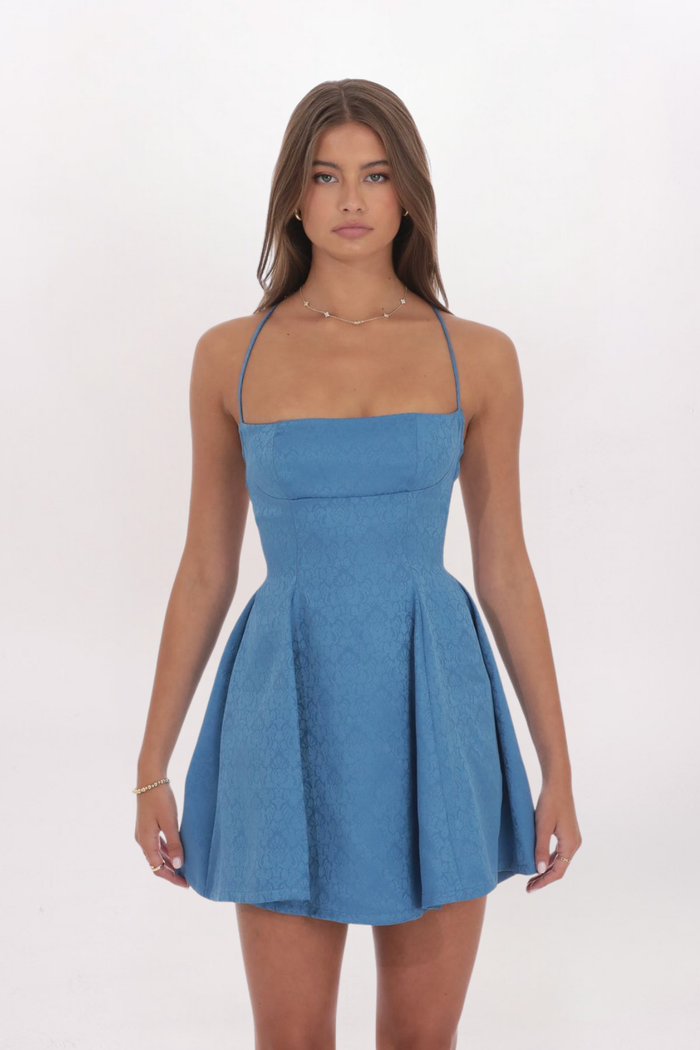 JACQUARD FLORAL LACED BACK DRESS