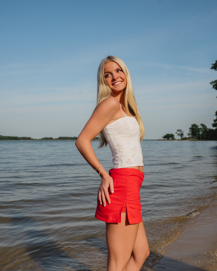 LINEN MICRO MINI SKORT, RED