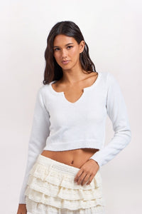 MARLED NOTCH NECK SWEATER - WHITE