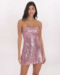STRAPPY BACK SEQUIN DRESS - PINK ROSE