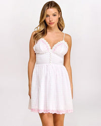 SWISS DOT HEARTS DRESS, WHITE/PINK