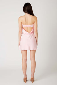 SATIN BAND DRAPE BACK DRESS, PETAL PINK