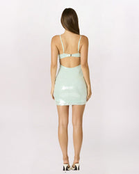OPEN BACK SEQUIN BODYCON DRESS, AQUA