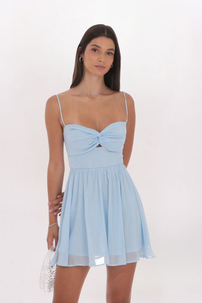 TWIST FRONT SHIMMER DRESS