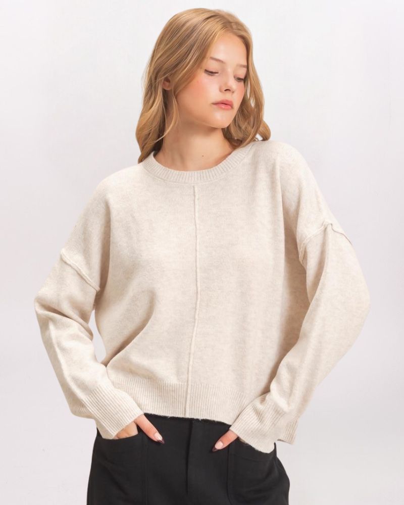 EXPOSED CENTER SEAM SWEATER, OATMEAL