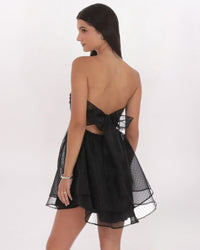 BOW BACK SWISS DOT DRESS - BLACK
