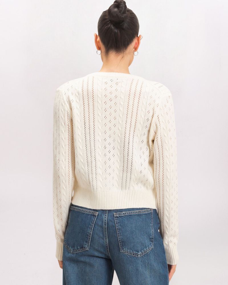 POINTELLE CABLE CARDIGAN, WARM CREAM