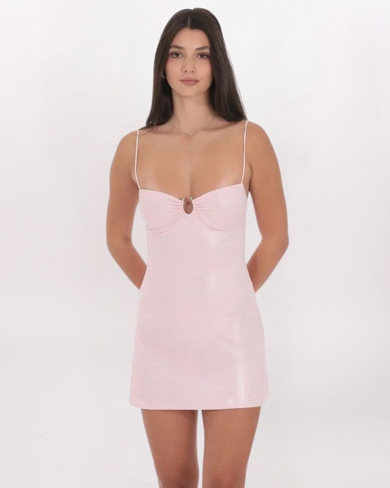 HARDWARE DETAIL FOIL DRESS, BABY PINK