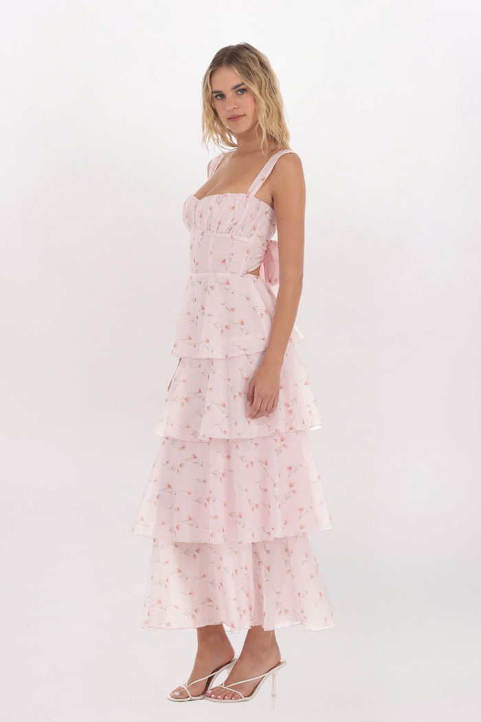 SOFT FLORAL TIERED MAXI DRESS