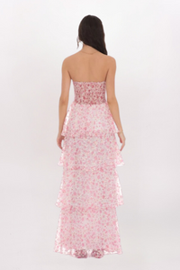 STRAPLESS SMOCKED FLORAL MAXI DRESS