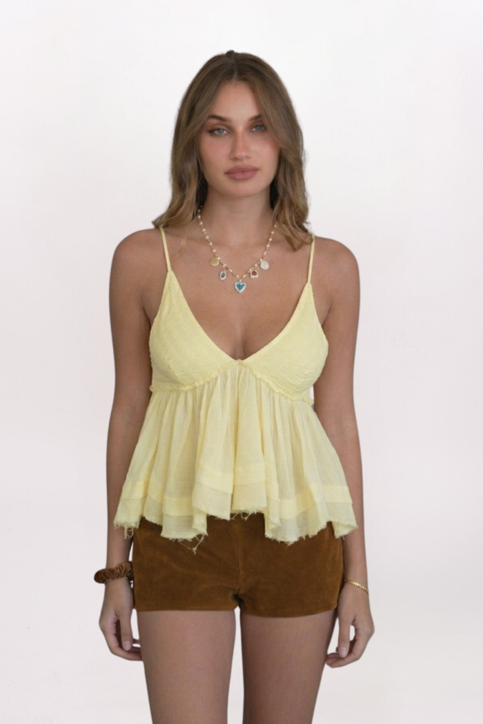 HANKY HEM BABYDOLL TOP, PALE YELLOW